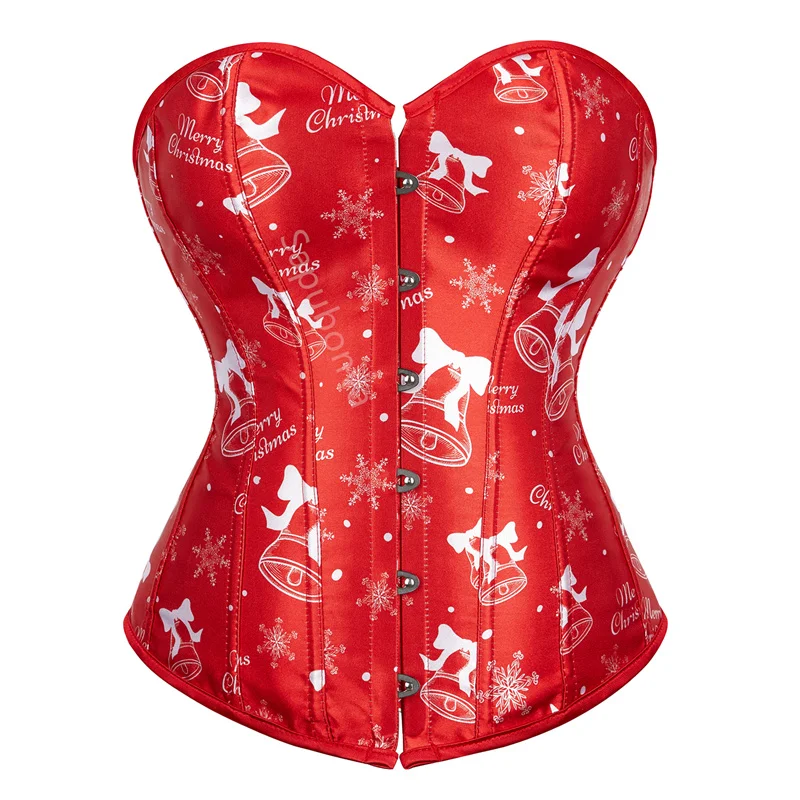 Kerst Corset Top Voor Vrouwen Outfit Miss Santa Bustier Rood Corselet Overbust Kostuum Cosplay Mode Plus Size Sexy Rood Zwart