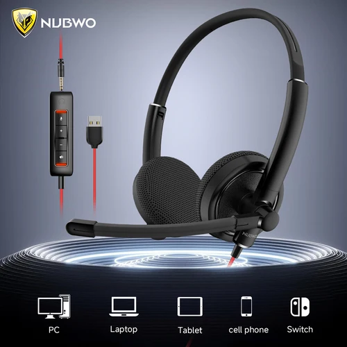 Imagen 1 del producto NUBWO HW01 USB Headphone Call Center Headset con micrófono de cancelación de ruido para portátil, PC ligero con cable auriculares