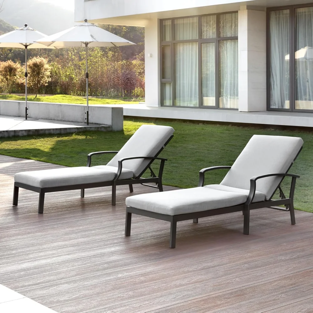 

2 Pieces Chaise Lounge Chairs, Aluminum Outdoor Pool Lounge Chairs with Cushion