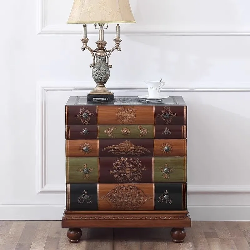 American country three-bucket cabinet, living room book side cabinet, bedroom bedside table, Mediterranean retro storage cabinet