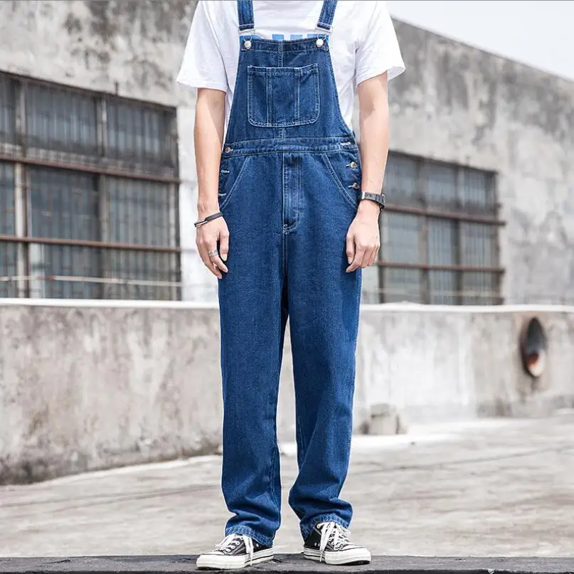 

Streetwear Fashion Men's Denim Jumpsuits Men Loose Suspender Distressed Jeans Overalls For Man Suspender Pants 2023 w556