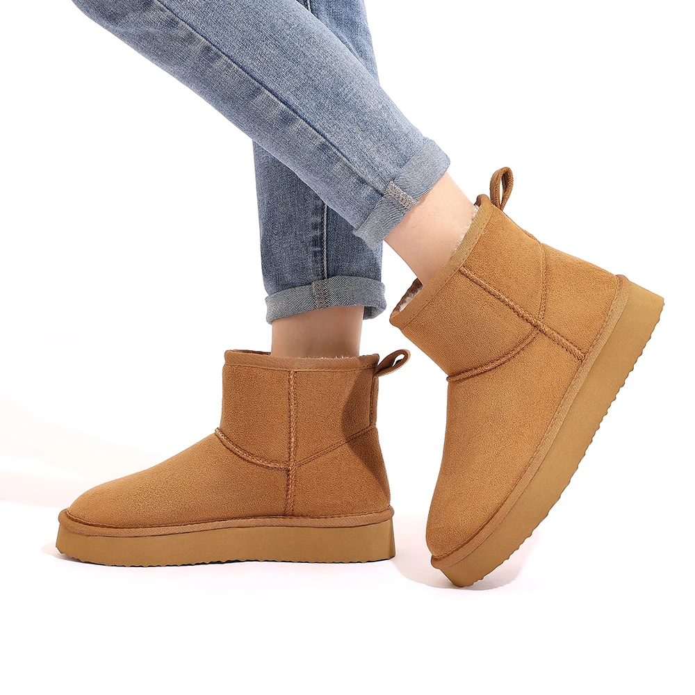 Bota evshine de espuma de memória feminina, botas de neve impermeáveis femininas, sapatos de camurça quente, tendência inverno