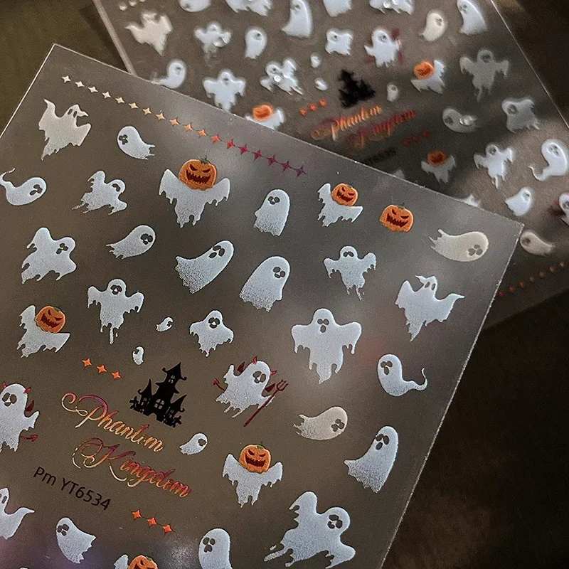 1 foglio di adesivi per unghie fantasma svolazzante bianco Halloween per manicure ciondoli fai da te zucca autoadesiva decalcomanie per unghie fai da te per la casa delle donne