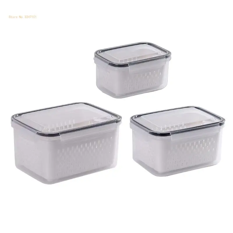 

Veggie Boxes with Drain Basket Large Fruit Storage Box Container for Fridge Dropship