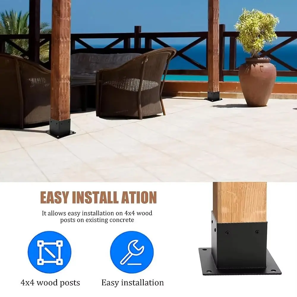 

Rust Proof Metal Brackets Durability Black Deck Railing Installation Heavy Duty Wooden Post Base Deck Railing