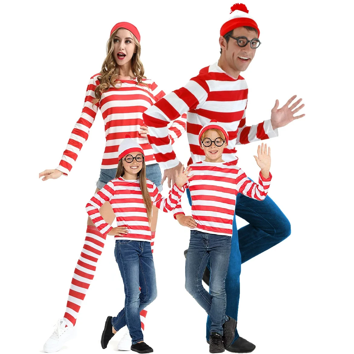 S-XXL Cartoon Waar Is Wally Waldo Kostuum Streep Shirt Hoed Bril Kit Carnival Cosplay Kostuum Forperformance Outfit