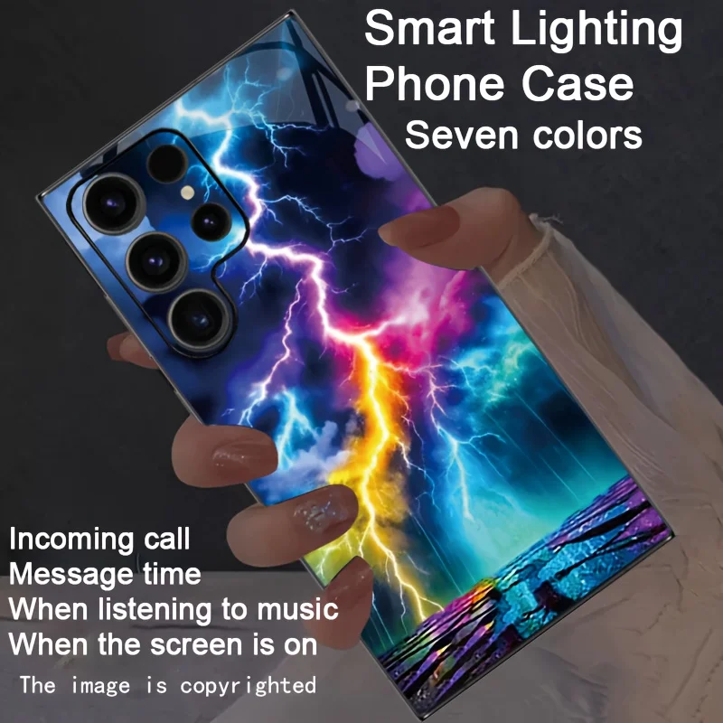 

Colorful Rainbow Cloudy Glitter LED Phone Case For Samsung S25 S24 S23 S22 Ultra Plus FE Luminous Cover Glow Back Cover Shell