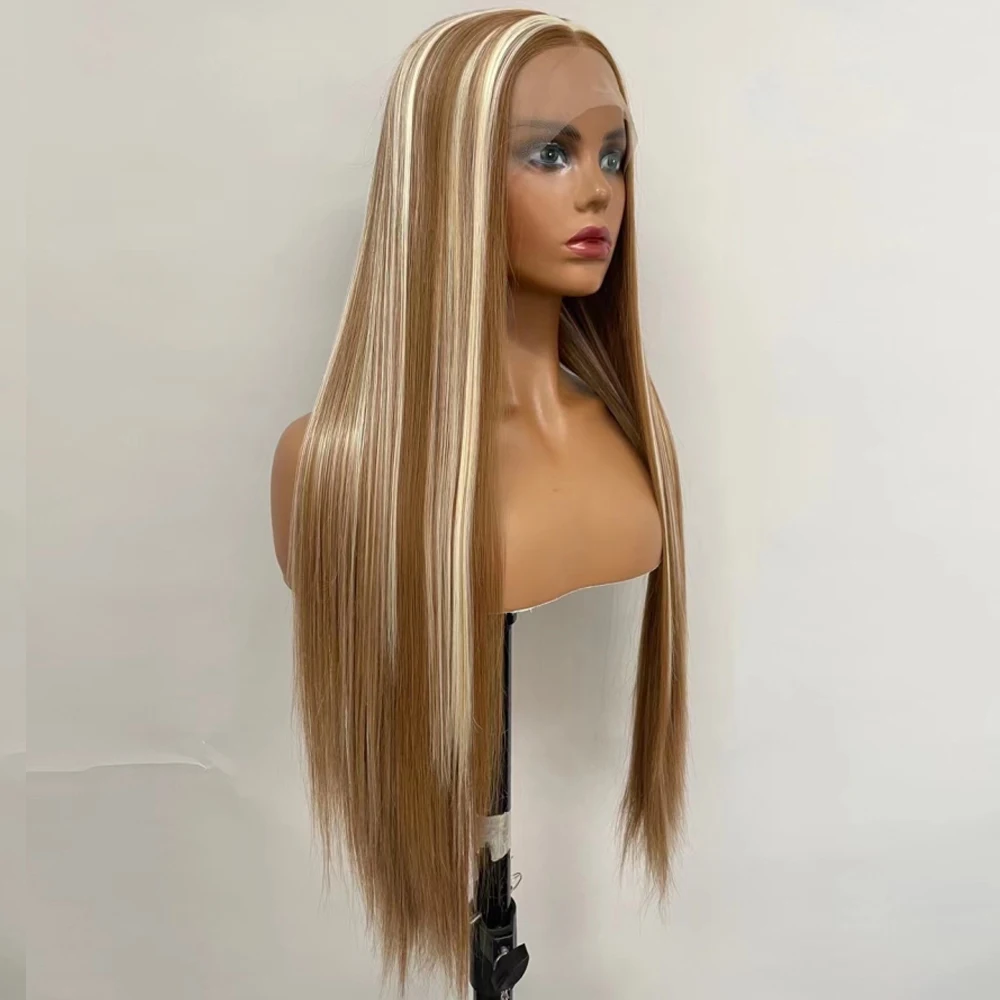 Sintético Long Straight Lace Front Perucas para as Mulheres, Breakdown Livre, Mix Cor, Fibra de Alta Temperatura, Cosplay Diário, Boa Qualidade