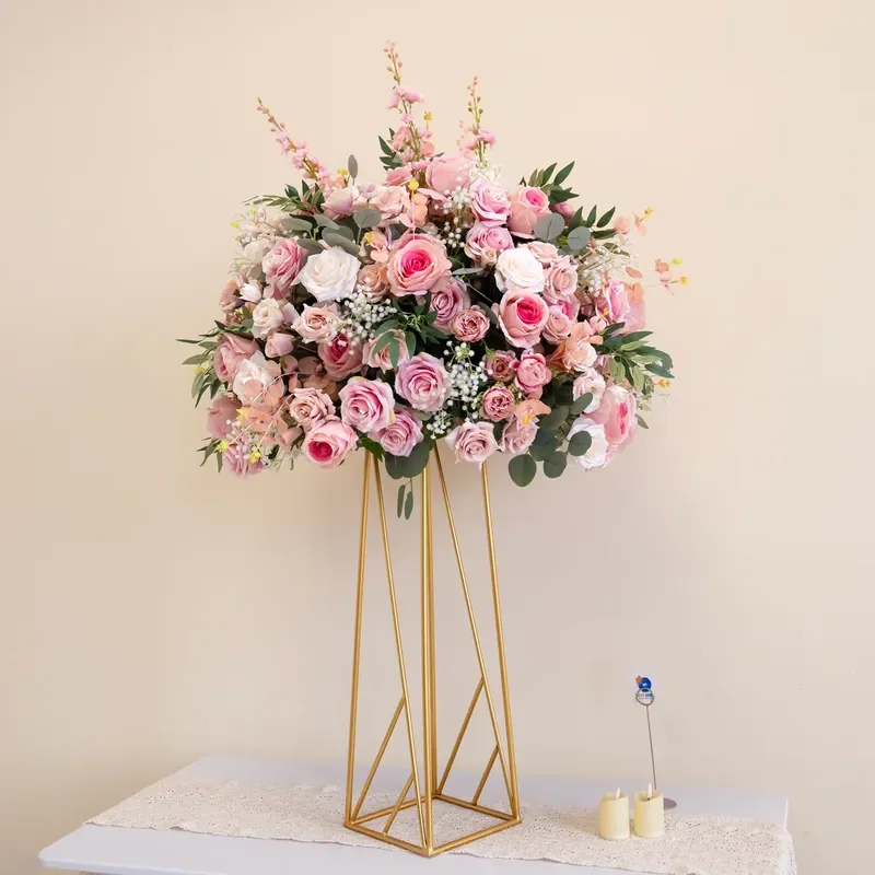 Pink artificial flower ball silk rose centerpiece wedding table floral arrangement, suitable for party events hotel reception