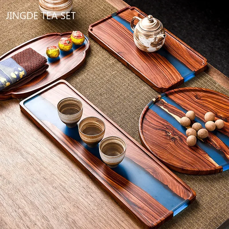 

Light Luxury Solid Wood Tray Household Resin Tea Tray Decorative Teaware Storage Supplies Living Room Coffee Table Decoration