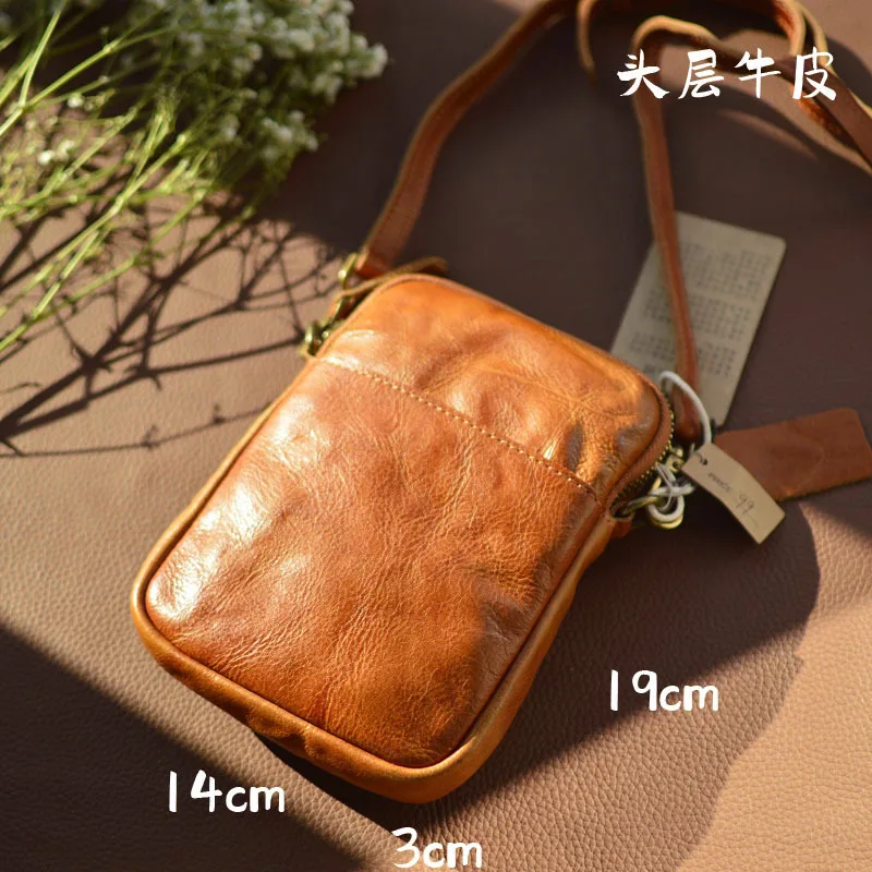 AETOO Men\'s vertical crossbody bag head layer cowhide mini durable small shoulder bag leather casual mobile phone bag