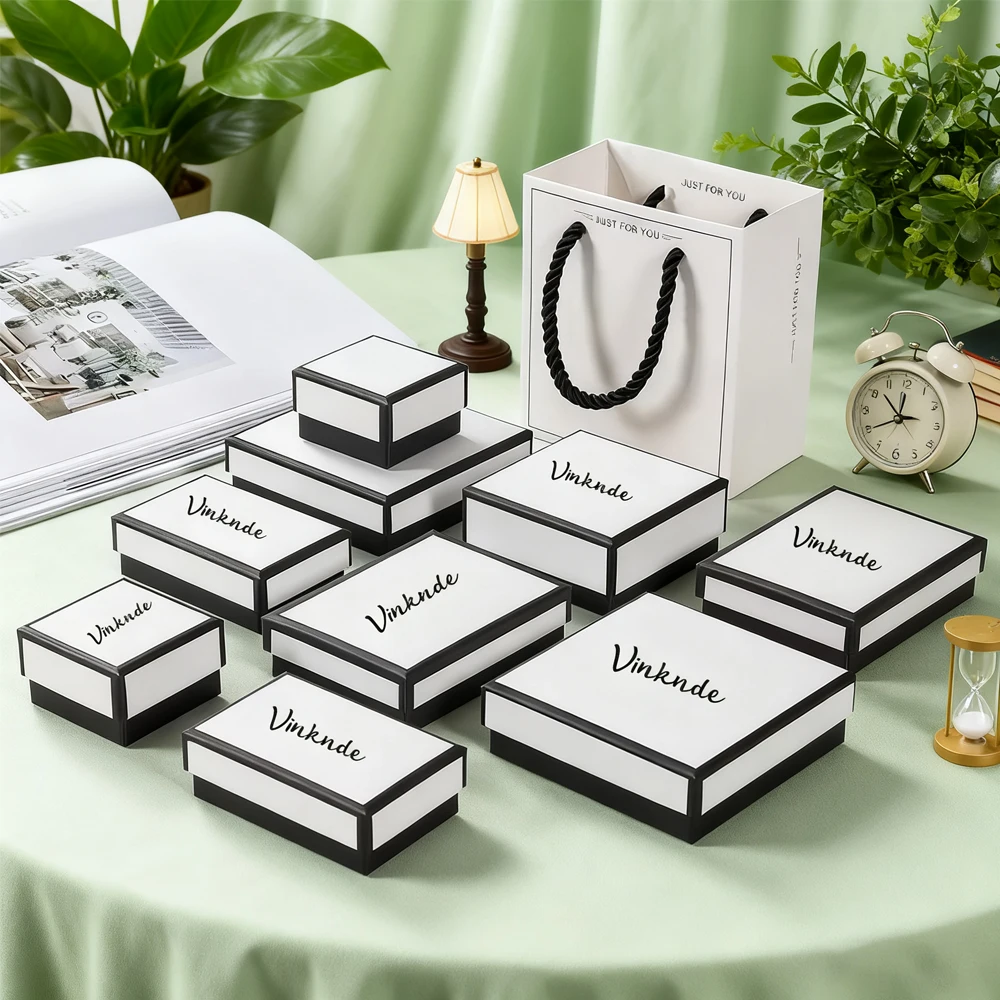 

50Pcs Personalized Logo 7x7x3cm Jewelry Paper Box Gift Packaging Ring Earrings Necklace Pendant Studs Bracelet Organizer Case