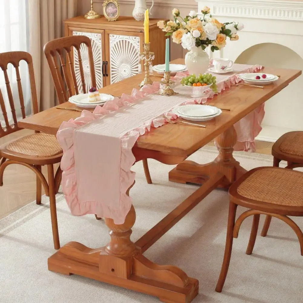 Farmhouse Ruffle Table Runner Cotton Fabric with Ruffled Retro Wedding Napkin Table Decoration for Baby Shower Kitchen Christmas