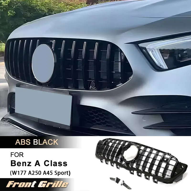 

Car Front Bumper Grille for Mercedes-Benz A Class W177 A250 A45 Sport 2019 2020 Replacement Front Grills GT Style ABS Black