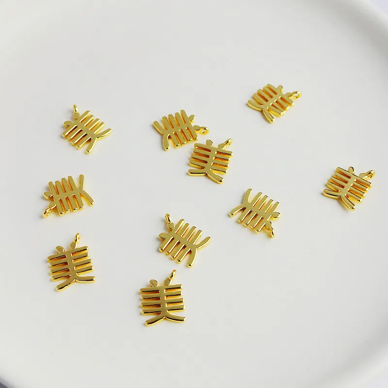18K Gold Plated Smooth Mei Character Pendant 11*14mm DIY Earring Bracelet Necklace Jewelry Making Charms