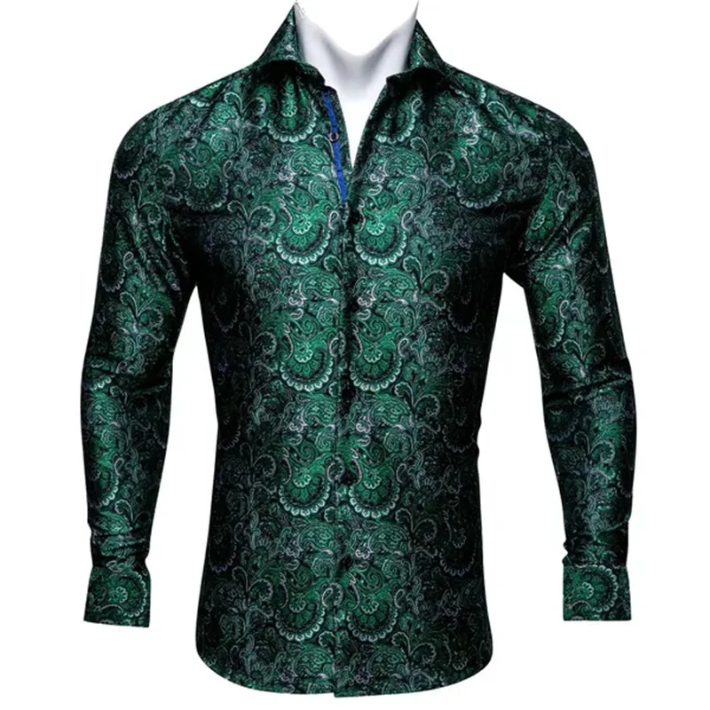 Barry.Wang-camisas de manga larga con estampado 3d de Cachemira para hombre, camisas de flores informales de lujo, camisa de vestir ajustada, tops