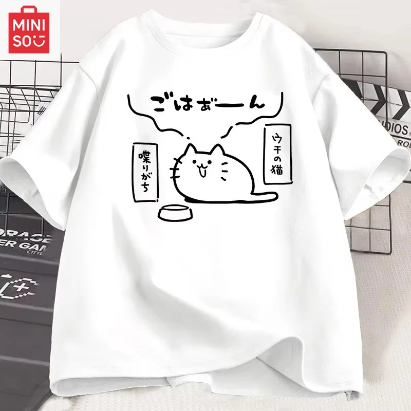 

Japanese Style Cat Printed T Shirts for Women Short Sleeve Tshirt Causal Trendy Loose Oversized T-shirt Woman Clothes