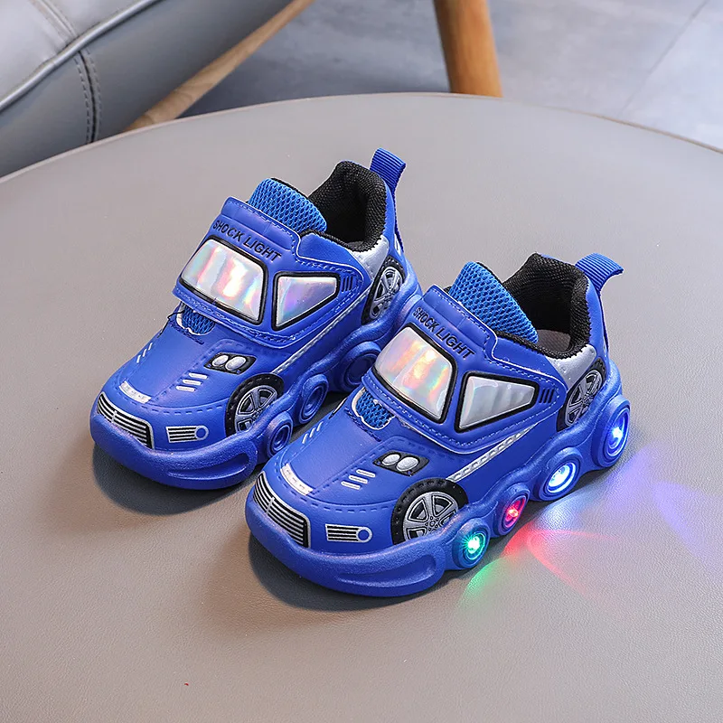 Funny Cartoon Car Surface LED Casual Sneaker for Kids Boys Sparkly Outdoor Shoes Children Lighted Non-slip Luminous Shoes H08142