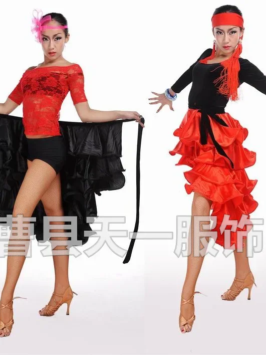 Abito da ballo per sala da ballo per feste femminili gonna a triangolo per Flamenco spagnolo gonna da donna con spacco rosso per danza del ventre