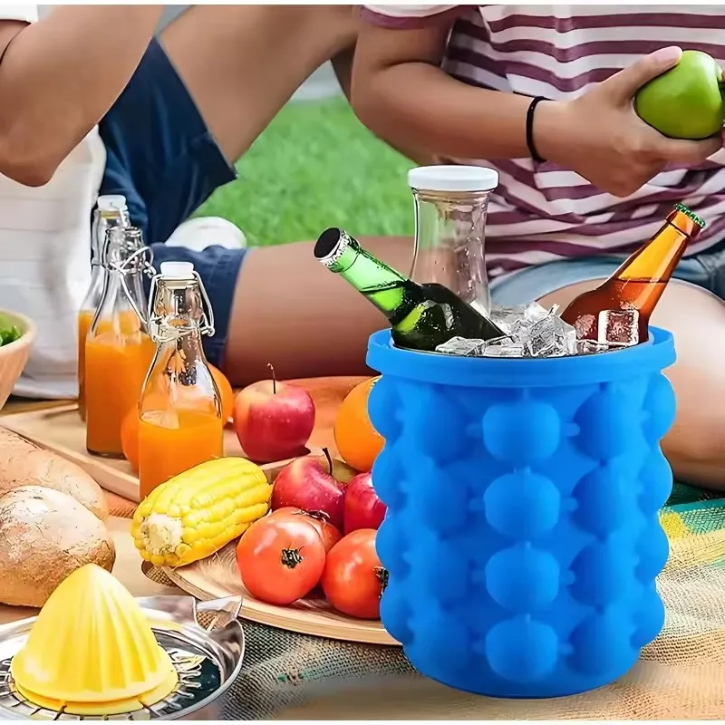 

2-in-1 Silicone Ice Mold & Bucket | Large Portable Drink Cooler | for Whiskey Beer | Kitchen Ice Trays Tool