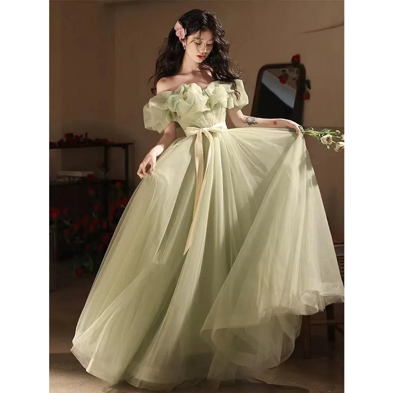 2025 Primavera/Novedad de verano vestido de noche de princesa, nuevo vestido de noche de ceremonia para adultos para el día del estudiante de estilo de hadas, vestido largo con un cuello