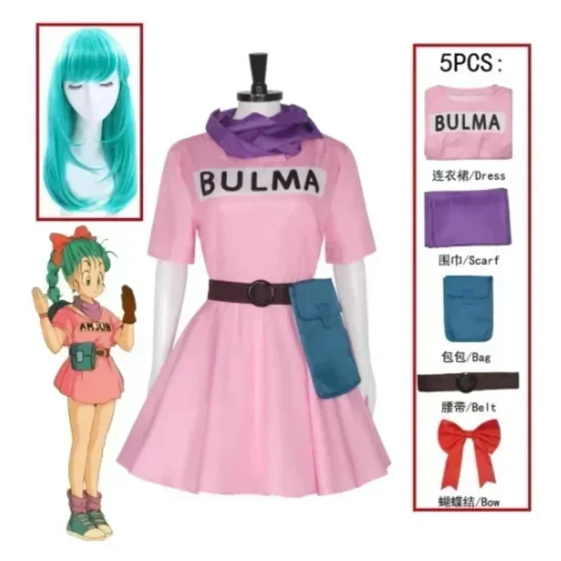 Anime Bulma Cosplay Kostüm Rosa Kleid Erwachsene Kleidung Uniform Kawaii Mädchen Karneval Maskerade Party Outfitc;6,r'8;p'