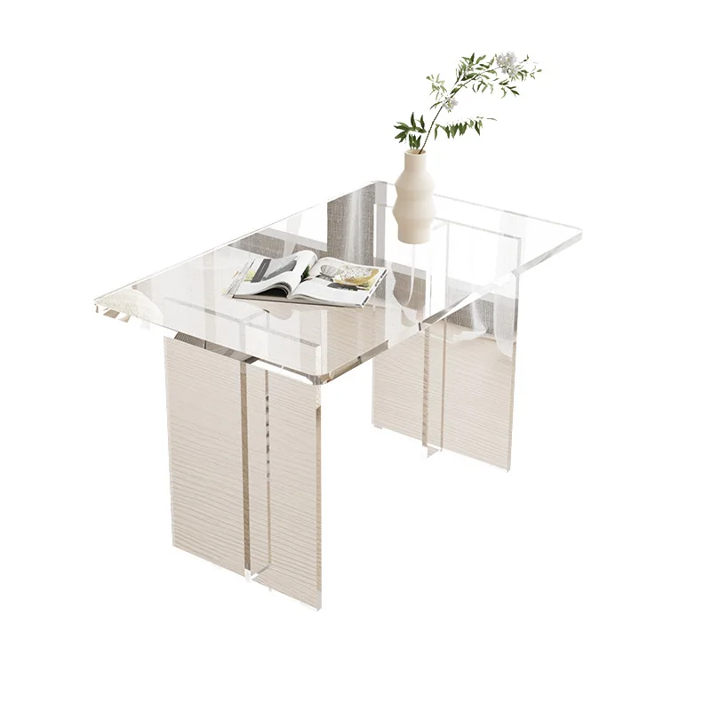 

Light luxury transparent coffee table, solid wood simple cream home living room, wabi sandy wind balcony bay window table