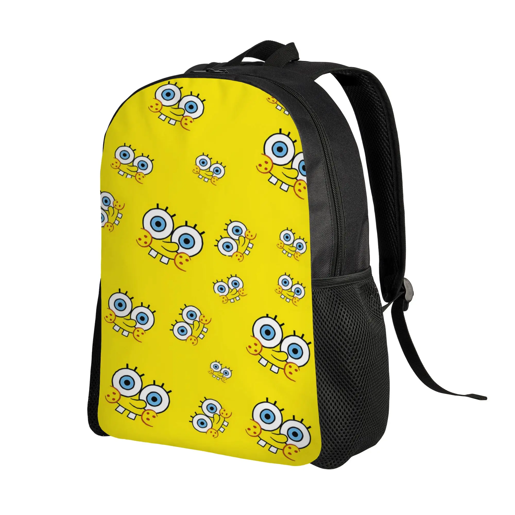 S-SpongeBobed Yellow Eye Background Tile Backpack  Women Polyester Daily Backpacks Soft Cute School Bags Rucksack