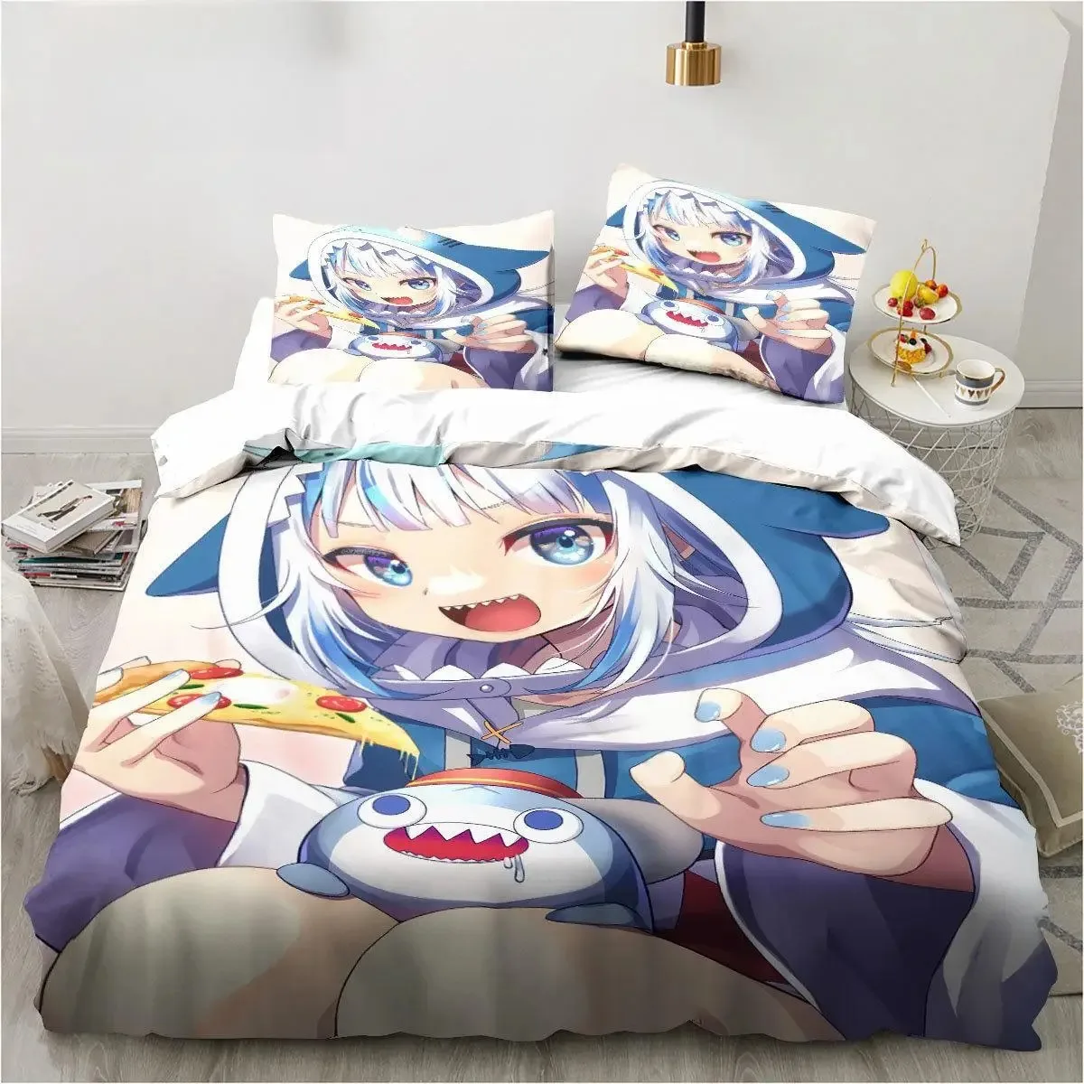 

Kawaii Gawr Gura Cute Girl My Angle King Twin Double Child Bedding Set Microfiber or Polyester 3D Print Anime Duvet Cover Set