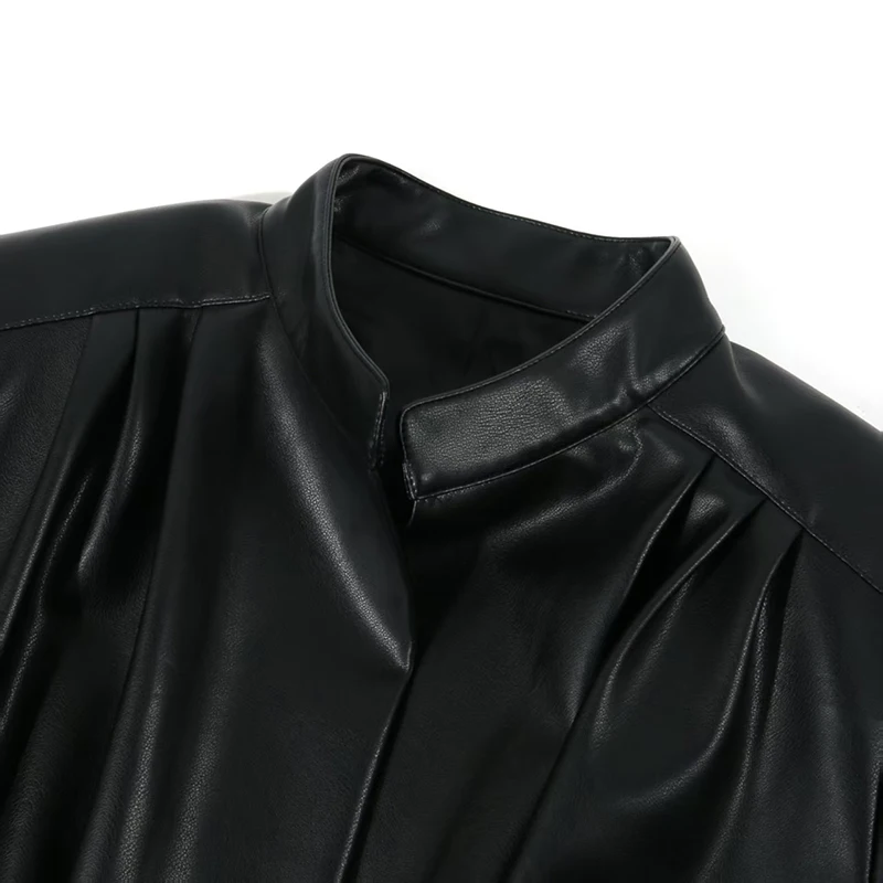 

Women's Short-Length Waist-Defining PU Leather Jacket Stylish and Versatile Pleated Jacket Top Fall Season, New Arrival 2025