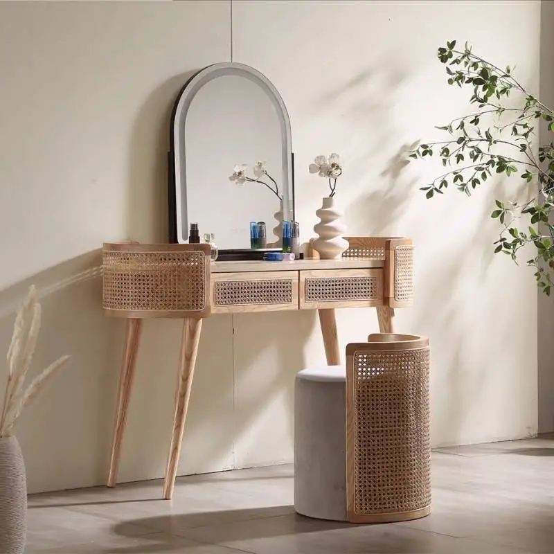 Luxury Nordic Vanity Tables Stool Organizer Woman Unique Led Bedroom Vanity Makeup Wood Storage Penteadeira Bedroom Furniture