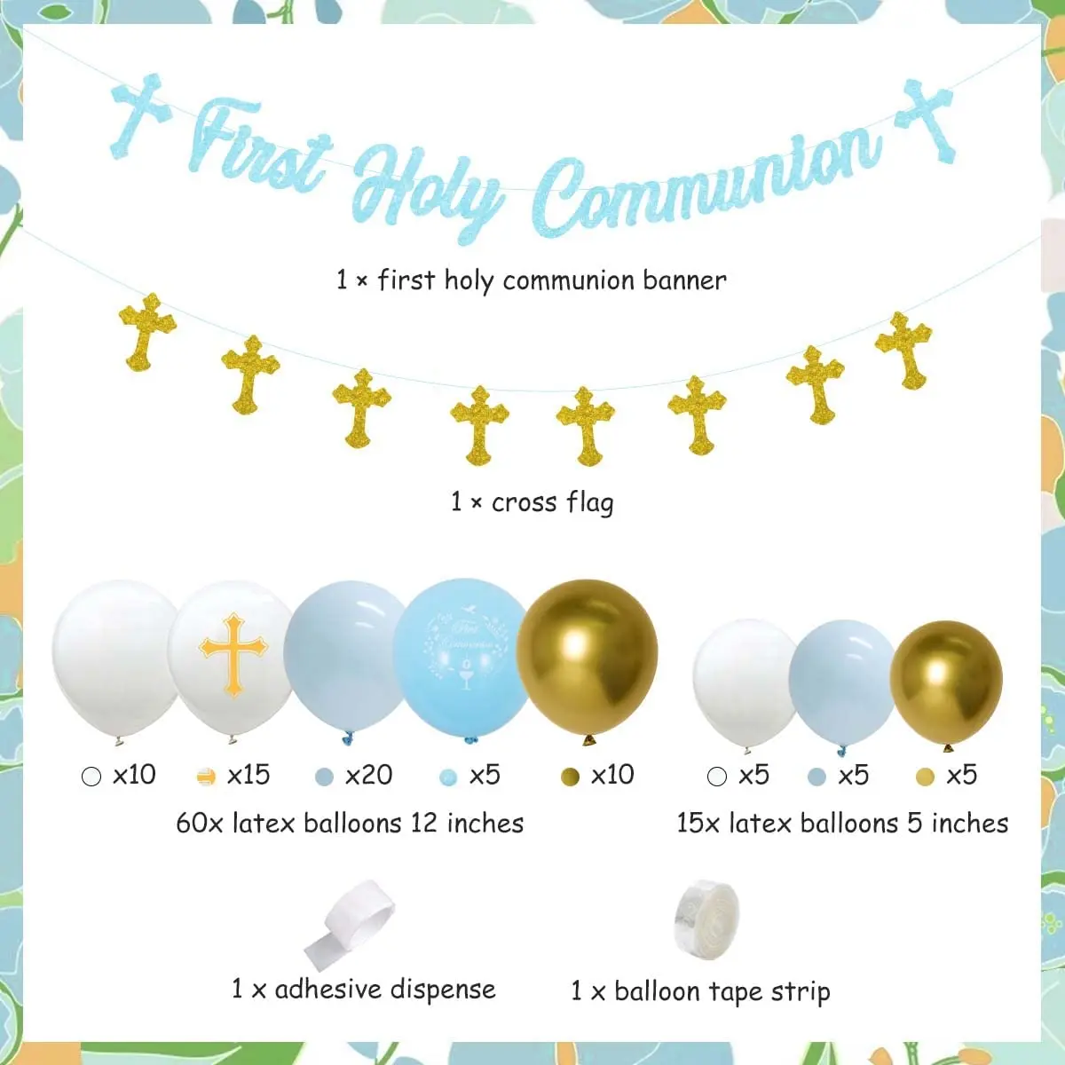 Cheereveal Baptism Party Decorations for Boys White and Gold Blue Christening Balloon Garland Kit First Holy Communion Banner