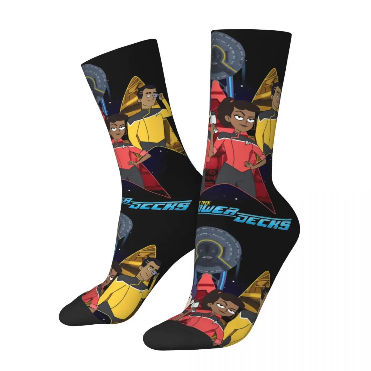 Funny Crazy compression Group Sock for Men Hip Hop Harajuku S-Star Trek Lower Decks Happy Seamless Pattern Printed Boys Crew