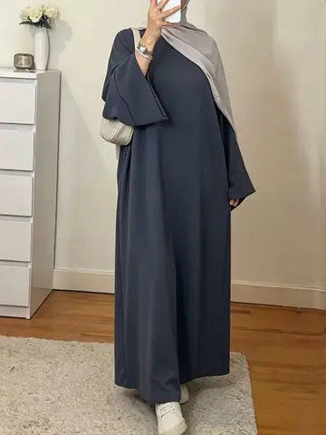 Muslim Abaya Dress for Women Solid Color Loose Long Sleeve Maxi Dress Casual Islamic Kaftan Modest Prayer Robe