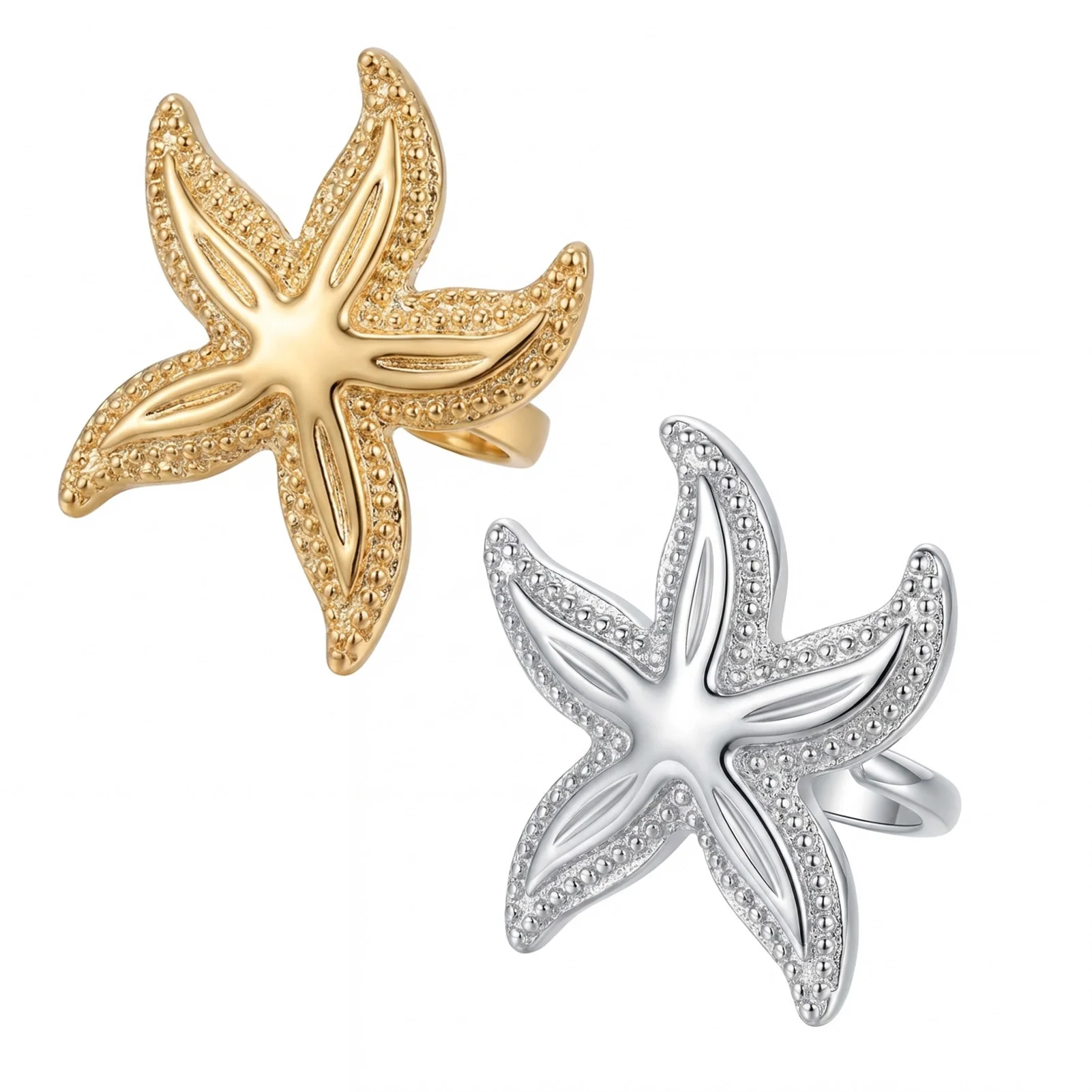Metal Flower Earrings With Shell-Starfish C-Shaped Design For Women