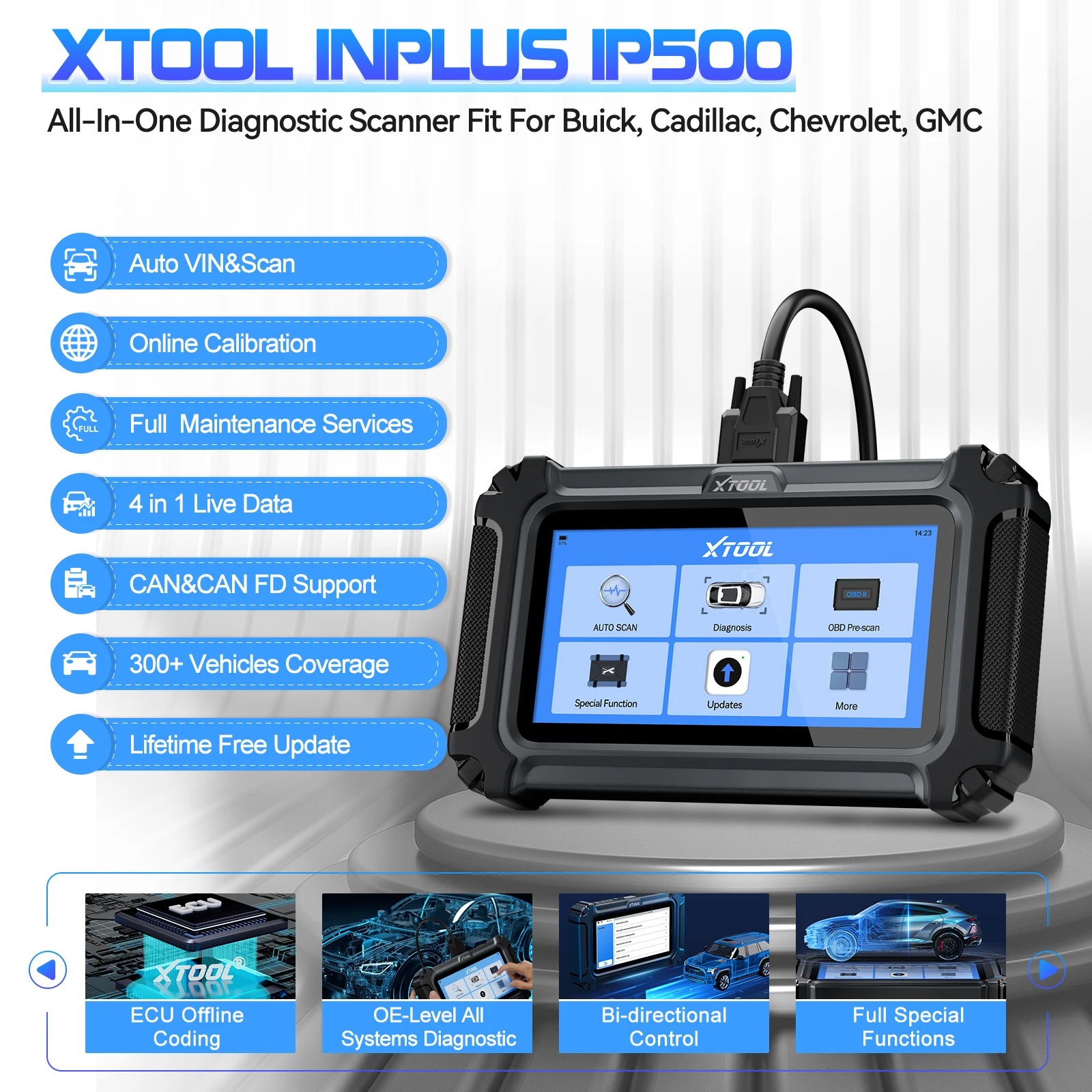 XTOOL InPlus IP500 For Buick/Chevrolet/Cadillac/GM Car Diagnostic Tool All System Diagnostic Lifetime Free Update Auto Scanner
