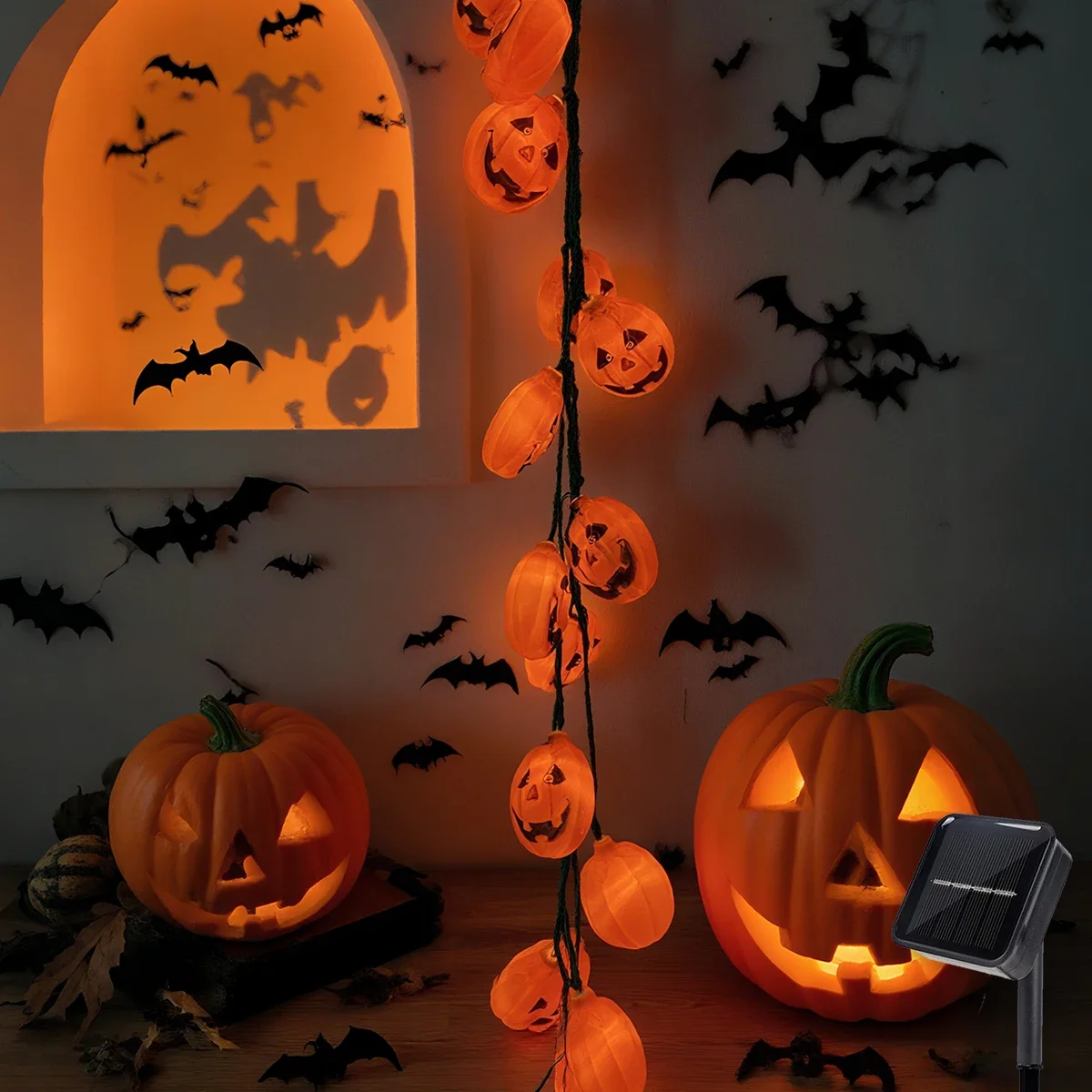 Pop 1pc 5m 20LED Halloween Horrile Flat Pumpkin Solar String Light Outdoor Garden Waterproof Lamp For Home Patio Tree Festival D
