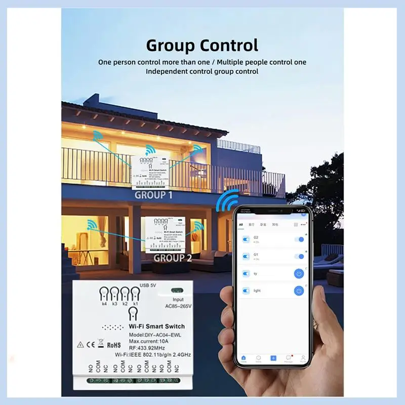 

MLGB-4CH Ewelink Wifi Smart Switch+RF433 Remote 85-265V 2.4G Wifi Smartlife Home Automation Module For IFTT Alexa Google Home Du