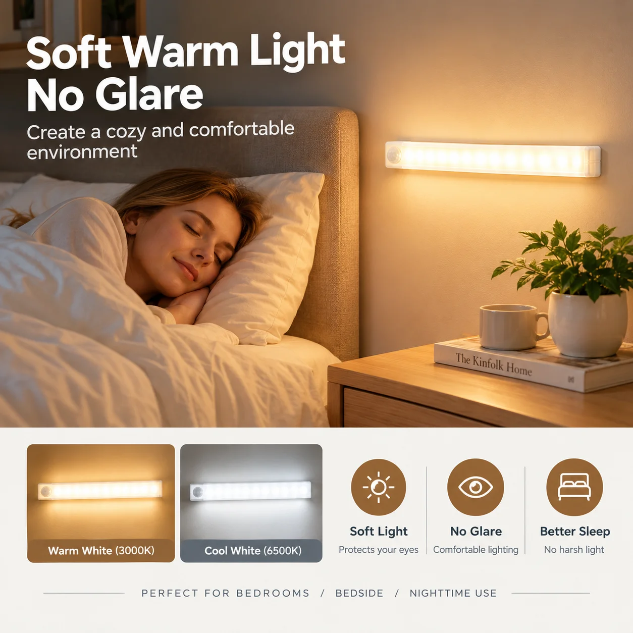 30CM USB Rechargeable Motion Induction LED Light Bar Portable Night Light for Kitchen Bedside Wardrobe Closet Corridor
