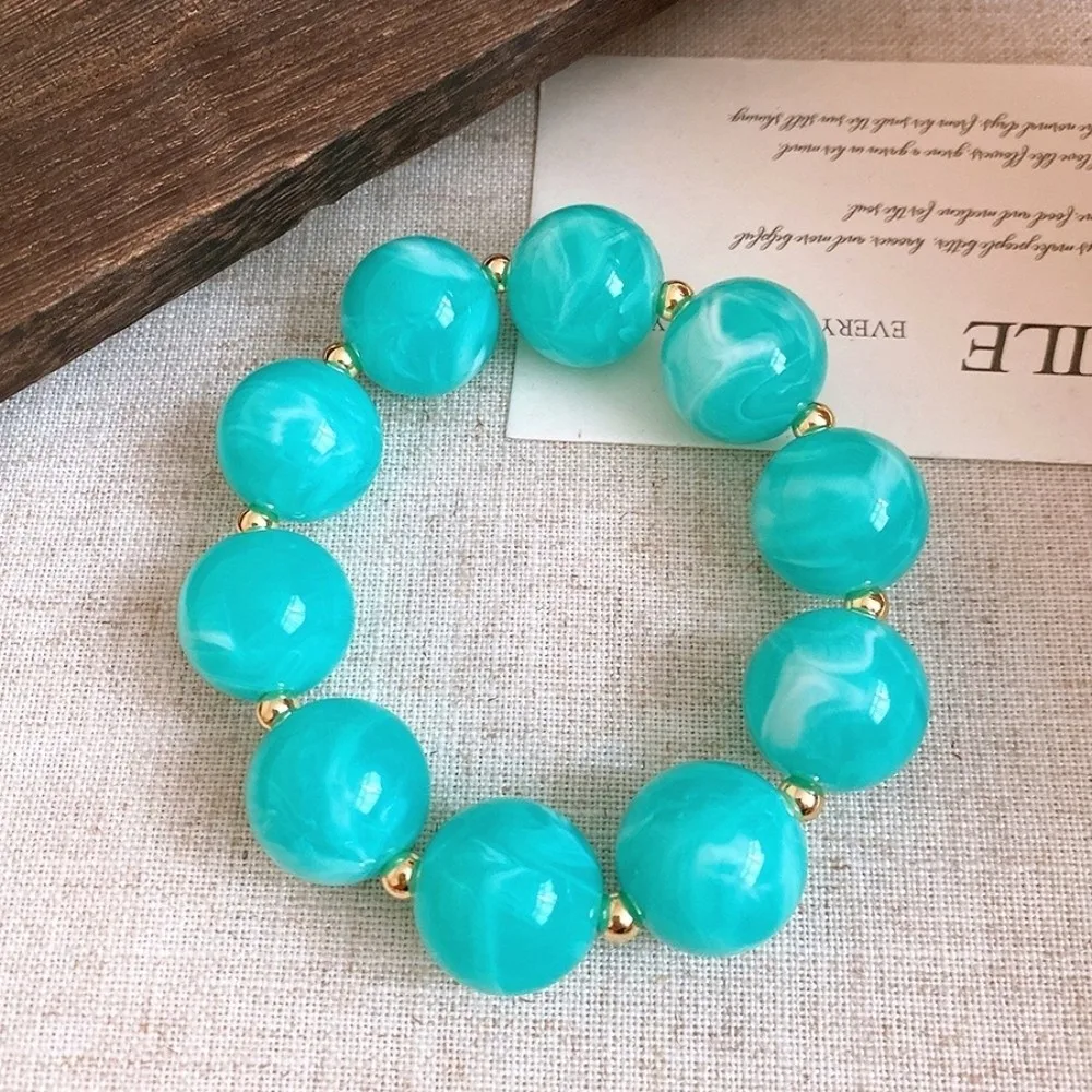 Bohemian Style Acrylic Beaded Necklace Round Beaded Chunky Design Resin Choker Necklace Multi-color Elastic Closure
