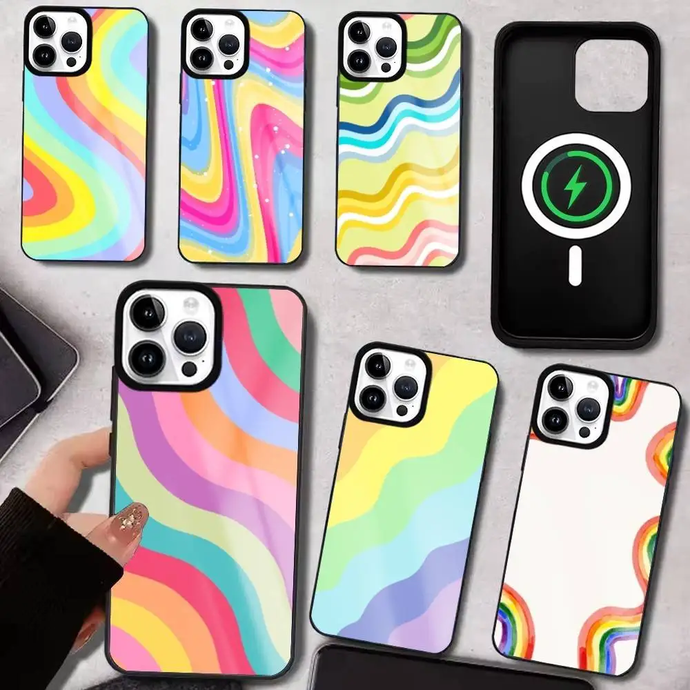 

Colorful Rainbow Stripe Phone Case For iPhone17,16,15,14,13,12,11 Plus,Pro Max Magnetic For Magsafe Wireless Charging
