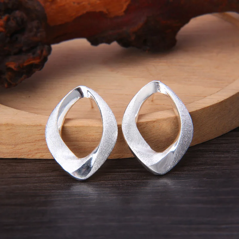 

Hollow Square 925 Sterling Silver French Studs Earrings Women Brushed Asymmetric Rhombus Ear Buckles for Pierced Ears Brincos