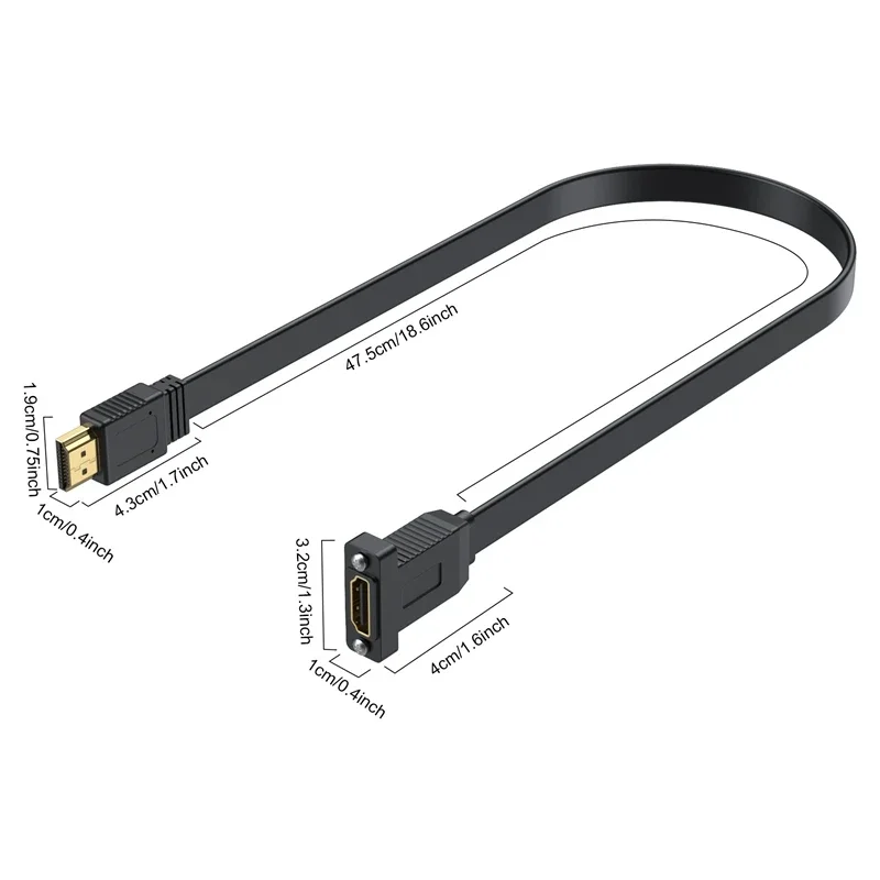 50cm Flat HDMI - compatible With 2.0 male and female Extension Cables, 4K 60HZ All Copper 19+1 High-Definition Connection Cable