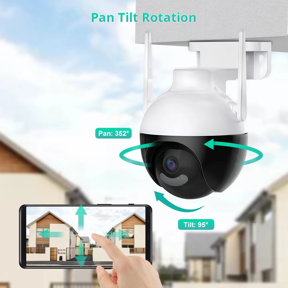 Outdoor WIFI Camera PTZ HD 8MP 4K AI Human Detection Two Way Audio Color Night Vision 4MP Video Surveillance Cameras iCSee