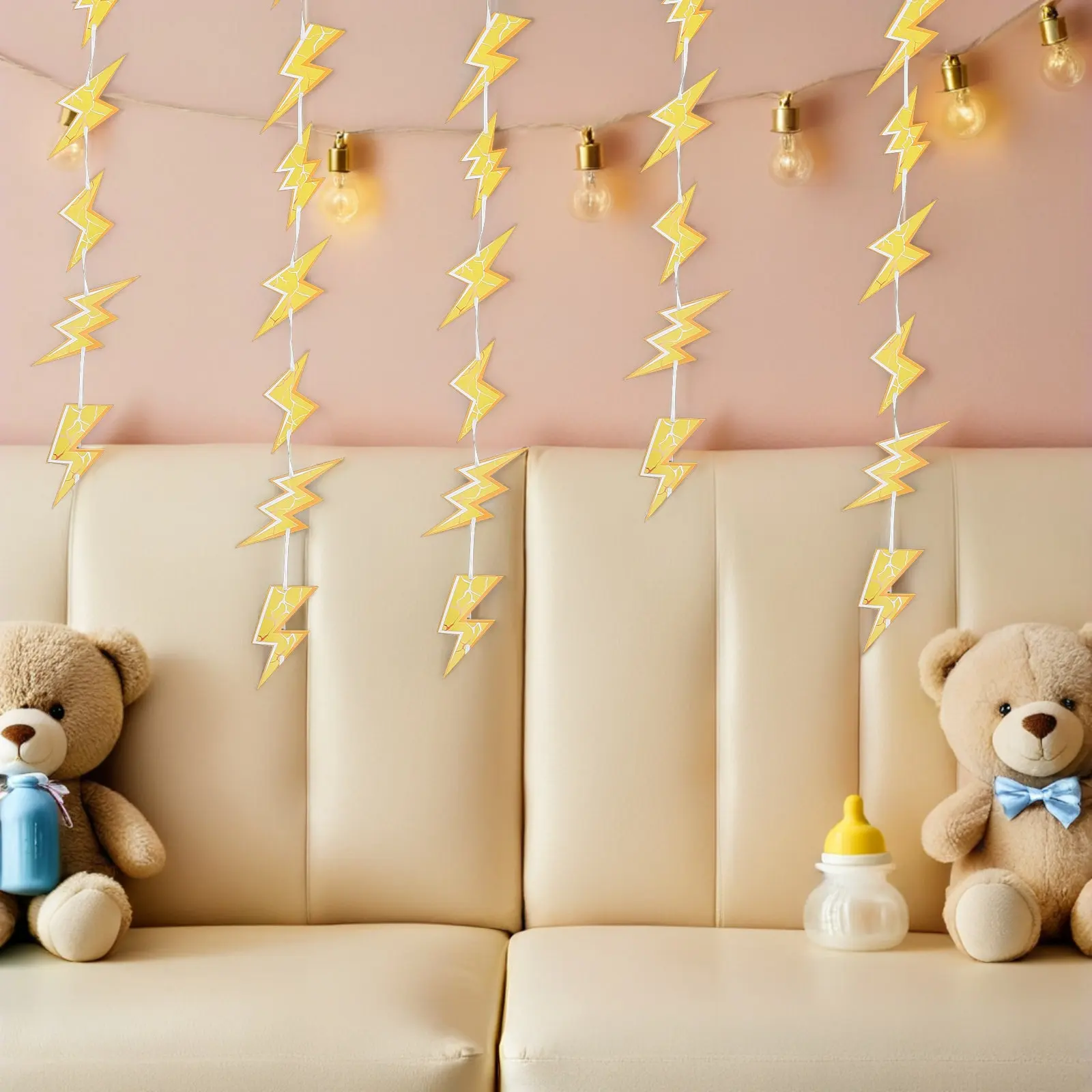 5Pcs Flash Weather Hanging Pendant Decorations Yellow Ceiling Swirls Party Streamers Birthday Baby Showers Supplies Weather view 5