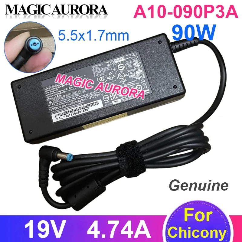 Original Chicony A10-090P3A Laptop Charger 19V 4.74A 90W Power Adapter Notebook Power Supply 5.5x1.7mm Blue Tip