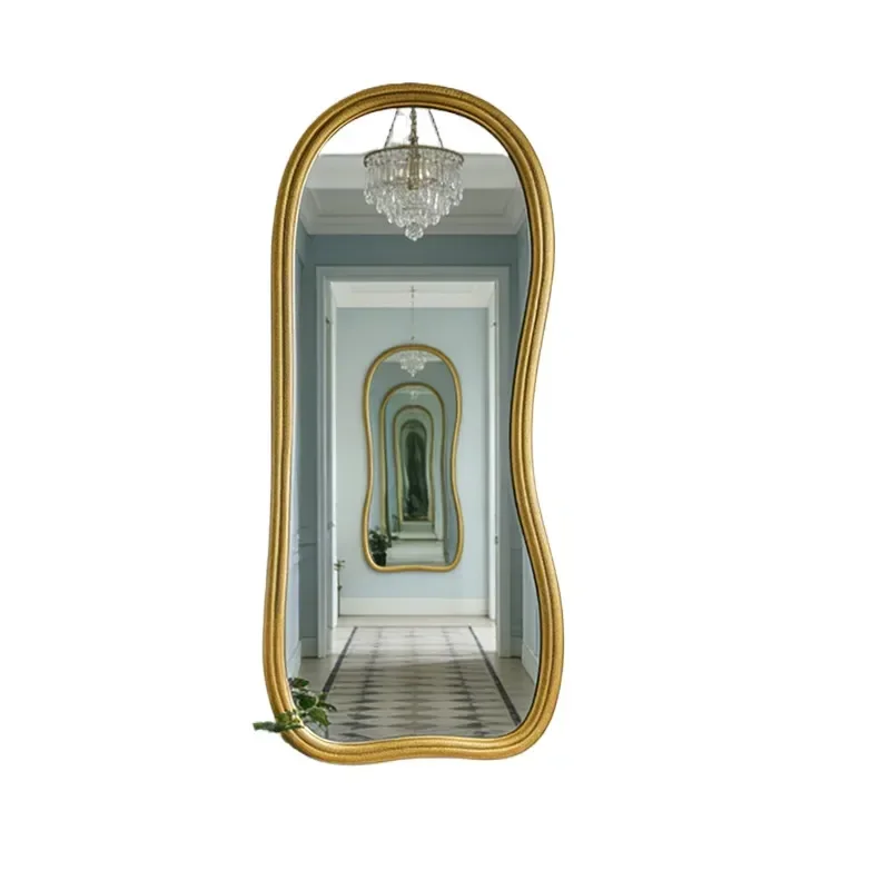 for French retro gilt floor to ceiling full body mirror old streamline irregular light luxury bedroom entrance dressing