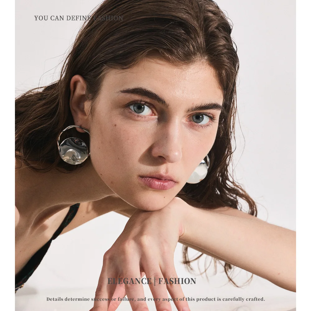 أقراط NiNice قلادة دائرية من الفولاذ المقاوم للصدأ مع تصميم عصري مبالغ فيه ومناسبة لهدايا الحفلات الجديدة #2