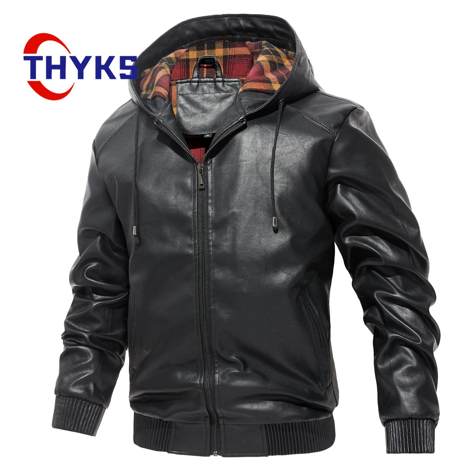 Men's Leather Jacket Casual Versatile Hooded Contrasting Colors Coat Trendy Comfortable Zippered Top Chaquetas Hombre Masculino