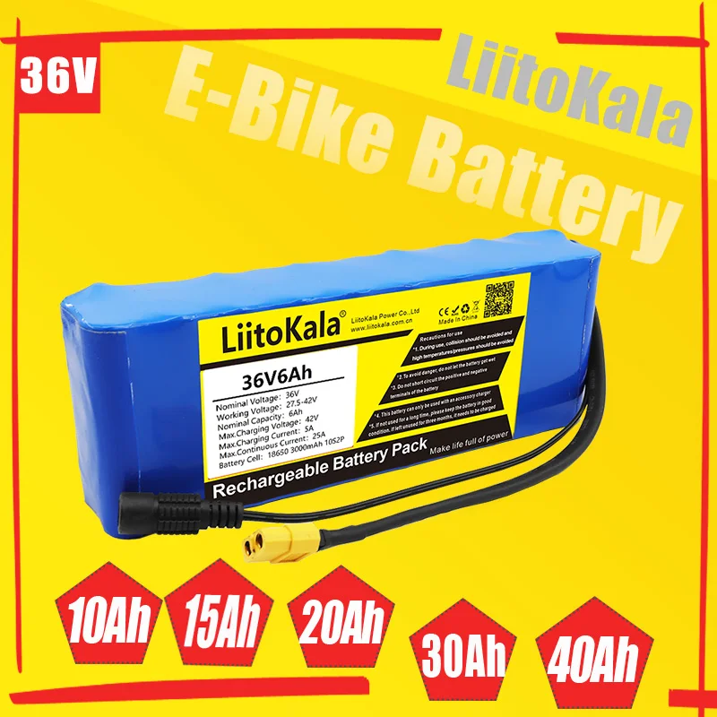 LiitoKala 18650 battery pack 36V10Ah 20Ah 30Ah 15Ah 24Ah high power 600W, suitable for electric bicycle lithium battery